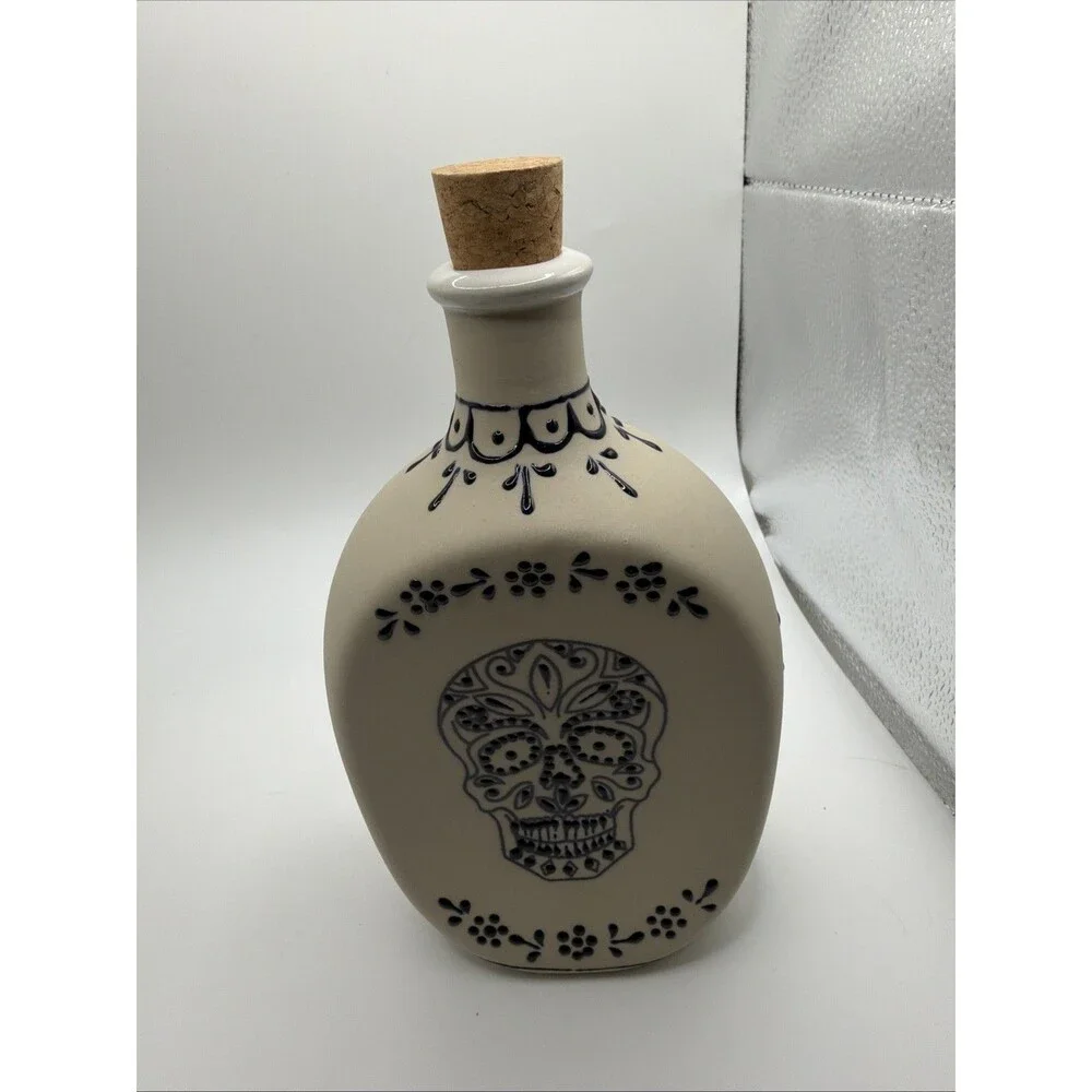 NOVICA Artisan Handblown Ceramic Tequila Decanter And Shot Glasses Skull Design